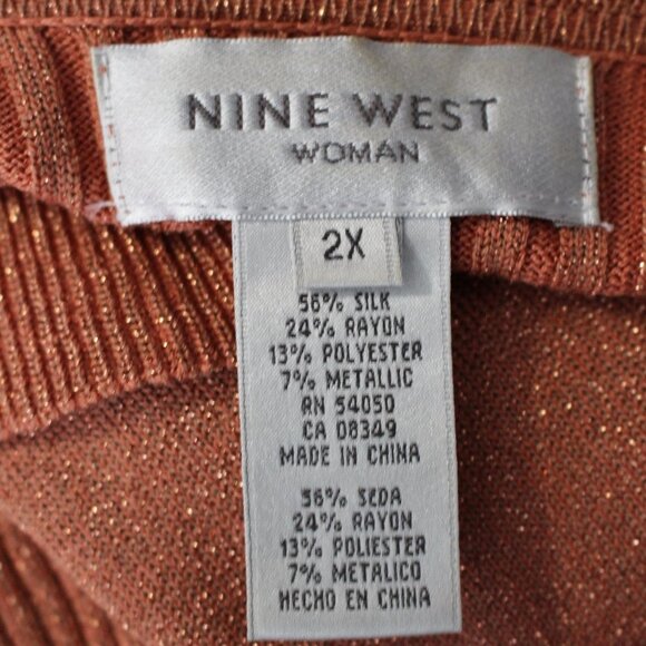 Nine West Woman Silk Blend Orange Metallic Fleck Clasp Front Cardigan Size 2X - Picture 10 of 11